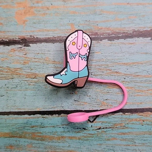 Pink Cowboy Boot Straw Topper - Picture 3 of 5